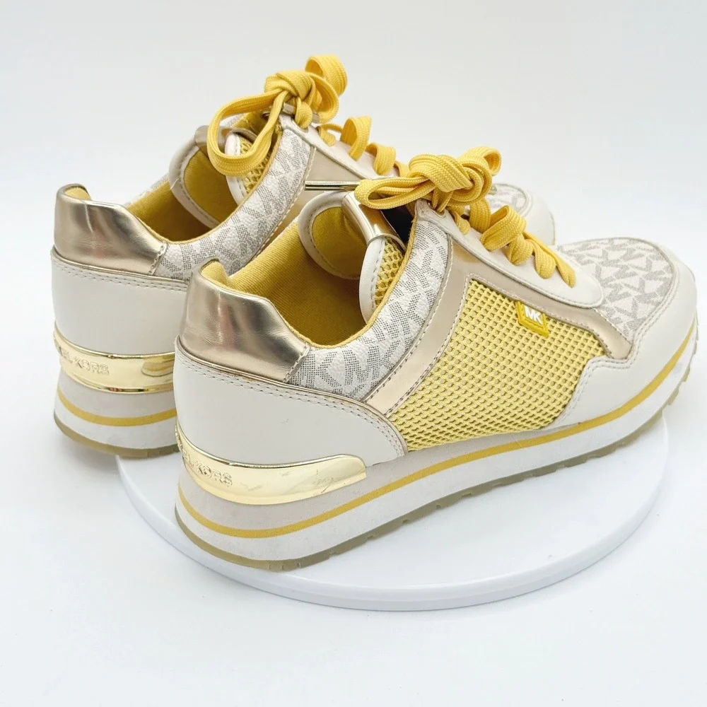 Michael Kors Georgie Trainer Sneakers Size 6.5 Womens Yellow White Gold‎ SG19B